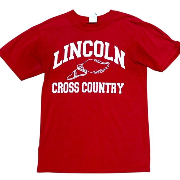 Vintage Lincoln Cross Country Red Graphic Tee Size Small, 50/50 Cotton Soft - Picture 2 of 7
